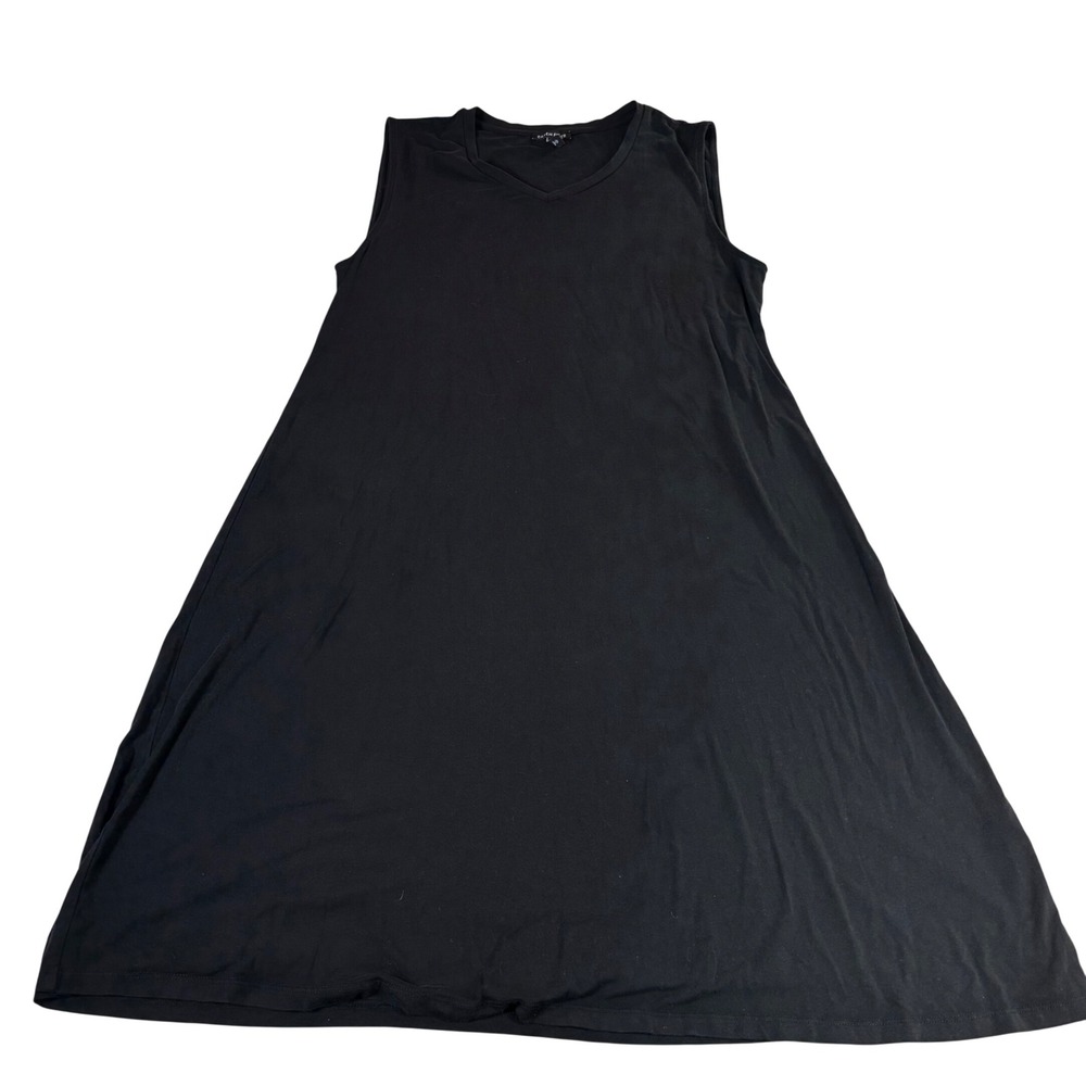 Eileen Fisher Black Tencel Lyocell V-Neck Sleeveless Trapeze Dress Womens Size M